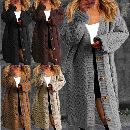 Damen Grobstrick Cardigan mit Knopfdetails und strukturiertem Muster Heidi-Mode