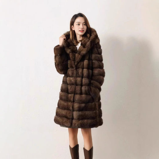 Damen Luxuriöser Kunstfellmantel im modischen Patchwork-Design Heidi-Mode