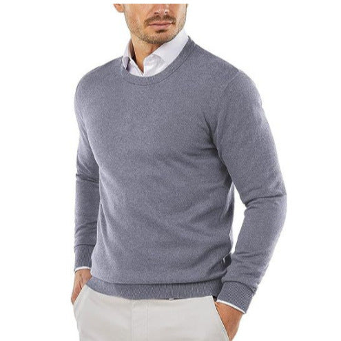 Herren eleganter Rundhals-Pullover aus feiner Baumwolle Heidi-Mode