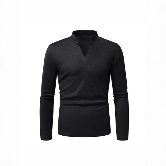 Herren Langarmshirt mit modernem Stehkragen und strukturierter Oberfläche Heidi-Mode