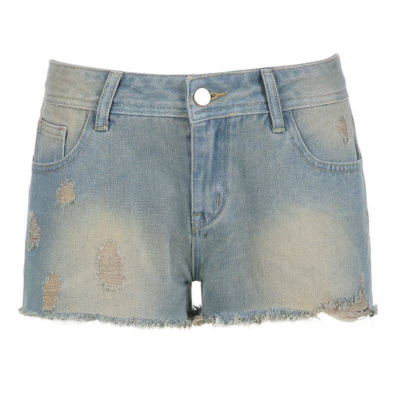 Heidi-Mode | Street Sexy Jeans Basic All Matching Niedrigbund Schlankmachend Bruchgewaschen Sommercool Drei Punkte Super Kurze Shorts
