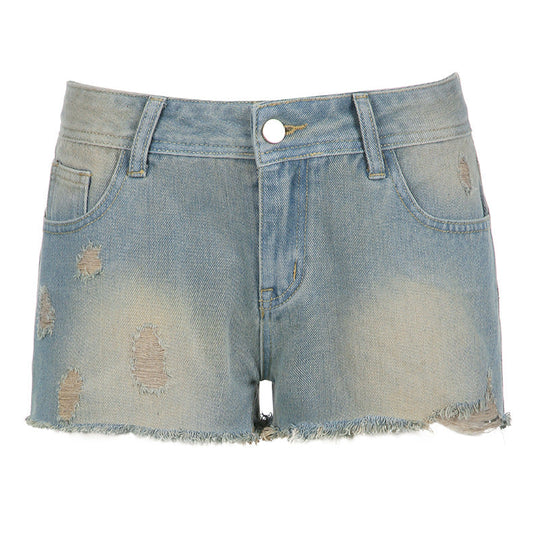 Heidi-Mode | Street Sexy Jeans Basic All Matching Niedrigbund Schlankmachend Bruchgewaschen Sommercool Drei Punkte Super Kurze Shorts