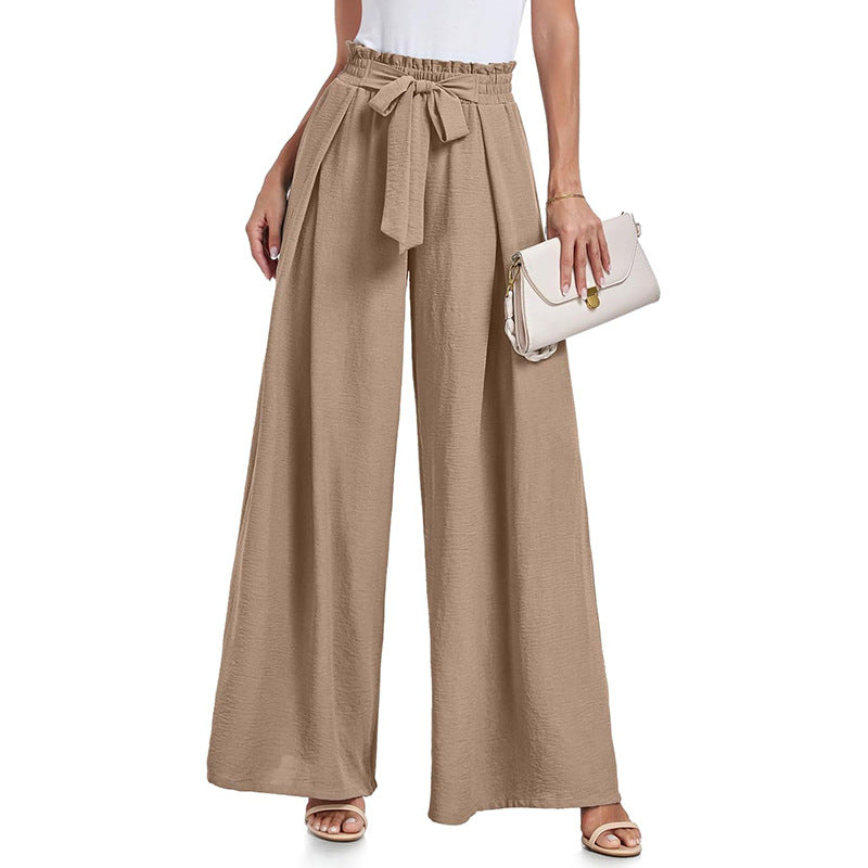 Damen weite Hochbundhose mit Taillengürtel und fließendem Stoff Heidi-Mode