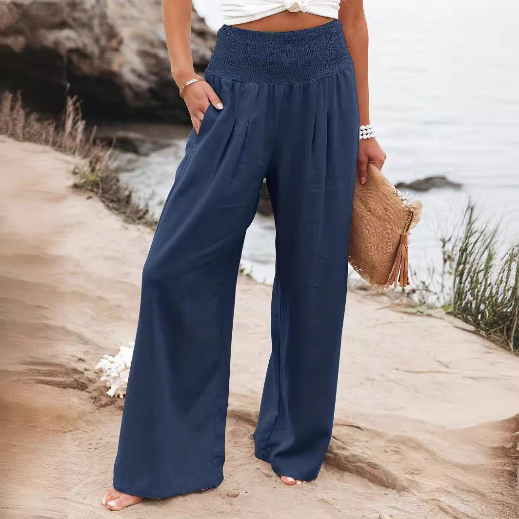 Damen weite Leinenhose mit elastischem Bund Heidi-Mode