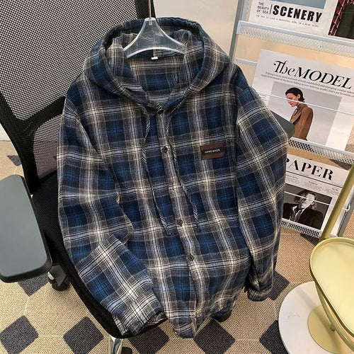 Damen Karo-Hemdjacke mit Kapuze Heidi-Mode