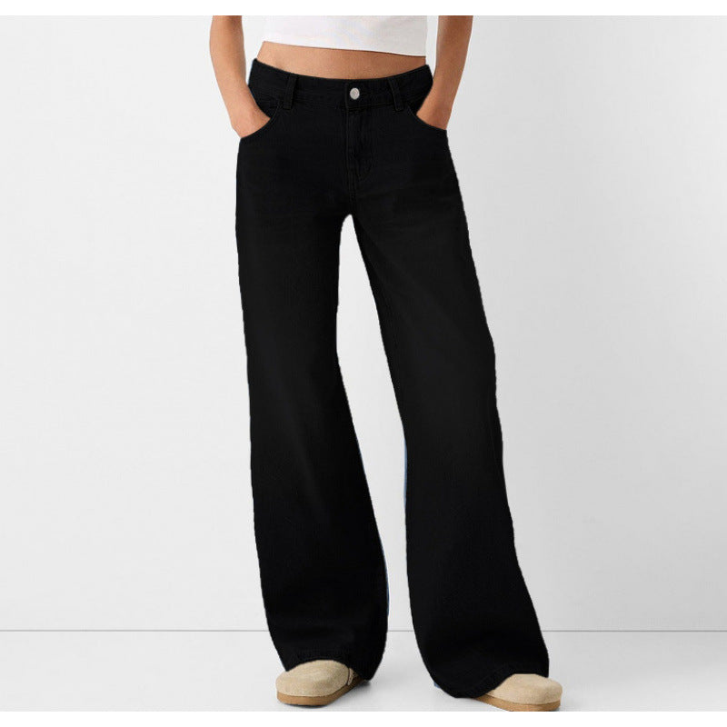 Damen Weite Jeans mit hoher Taille und klassischen Taschen Heidi-Mode