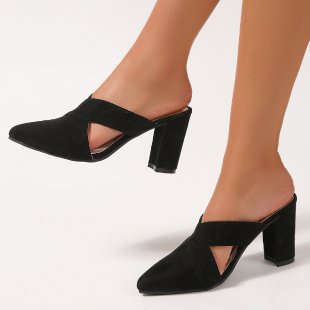 Damen Mules mit elegantem Kreuzband und komfortablem Blockabsatz Heidi-Mode