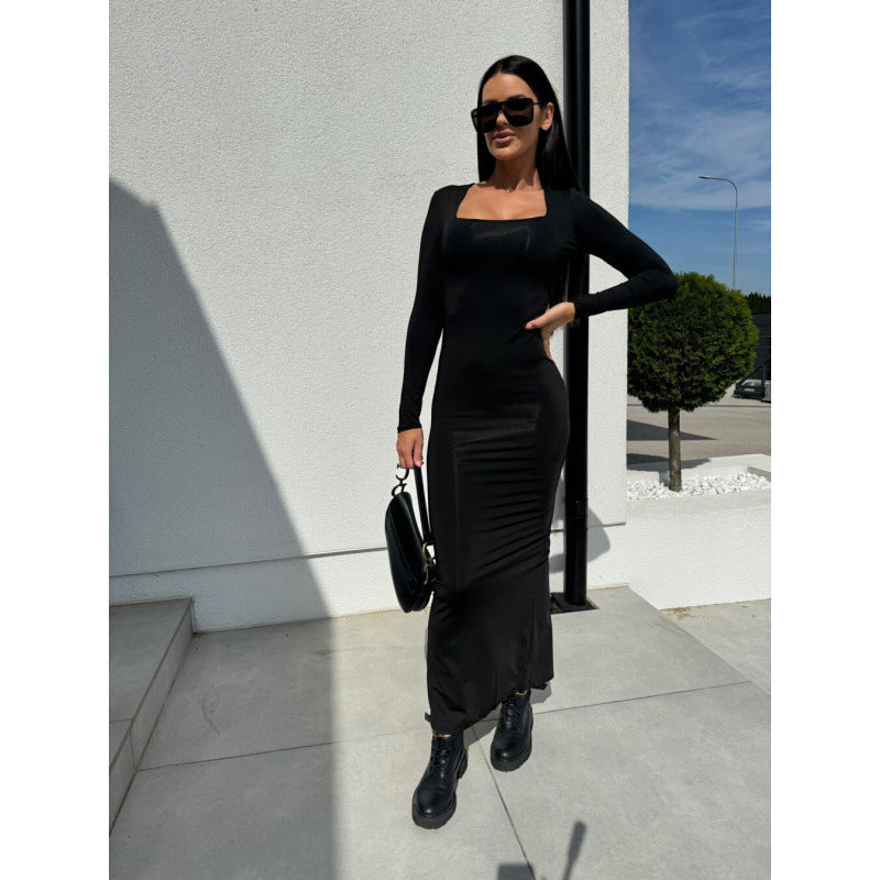 Damen Tierdruck Langarm Maxi Kleid Heidi-Mode