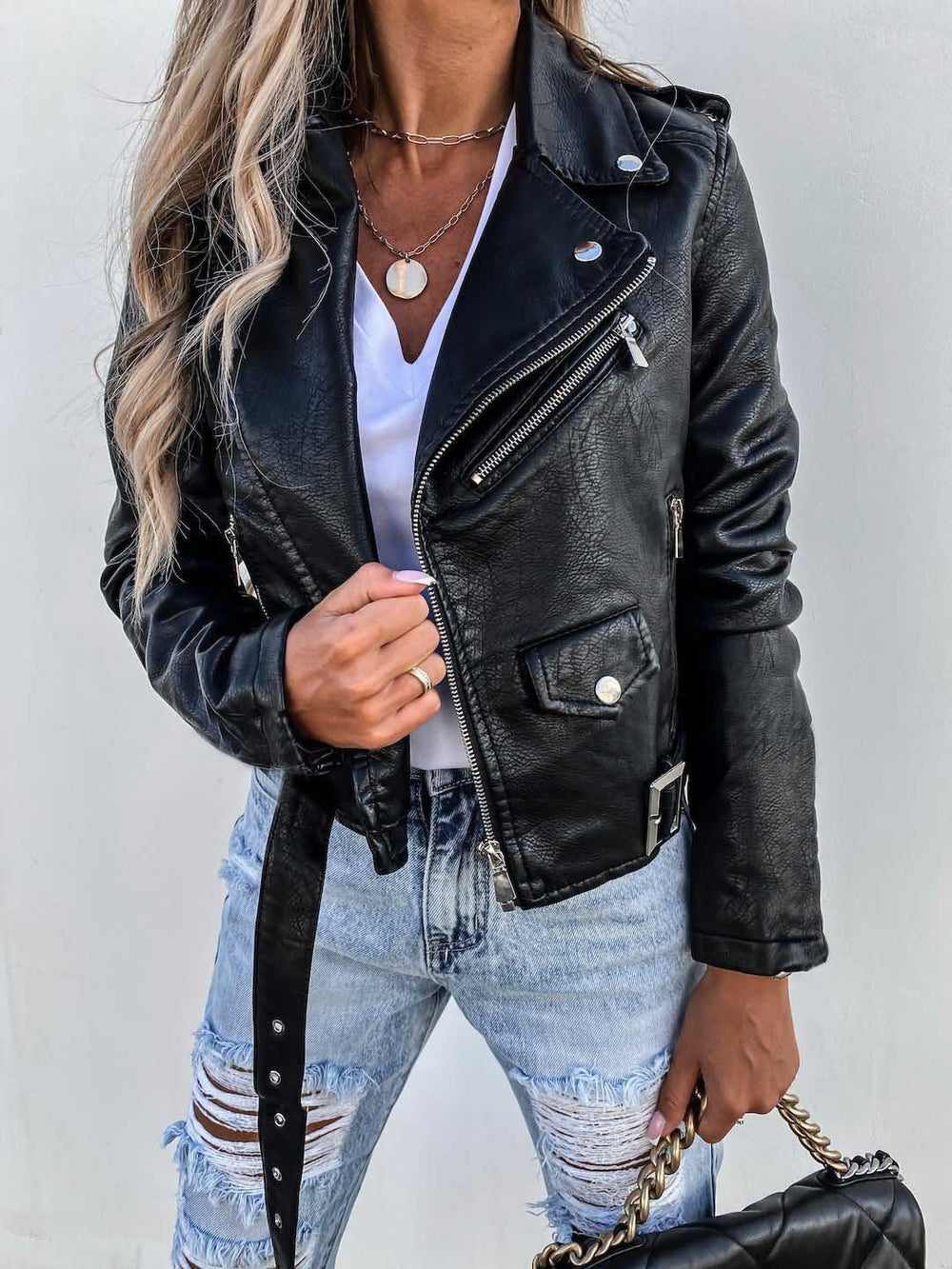 Damen Bikerjacke aus Kunstleder Heidi-Mode