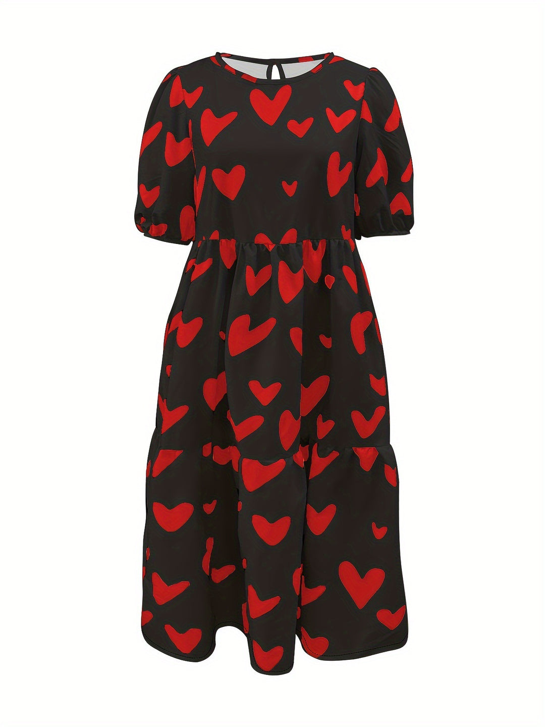 Damen Minikleid mit modernem Herzmuster und luftigen Ärmeln Heidi-Mode