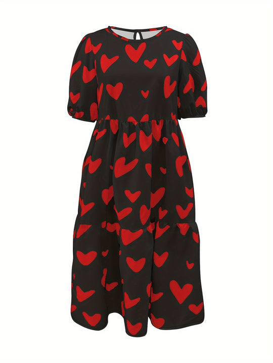 Damen Minikleid mit modernem Herzmuster und luftigen Ärmeln Heidi-Mode