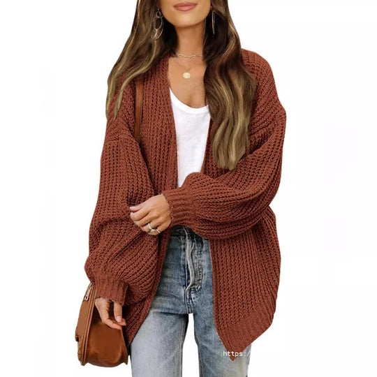 Damen Empfindlicher Grobstrick-Cardigan mit schillernden Ärmeln Heidi-Mode