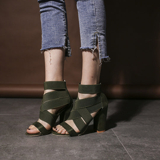 Damen Sandalen mit eleganten Riemen und Blockabsatz Heidi-Mode