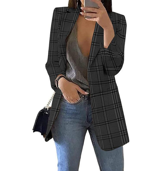 Damen Karierter Blazer mit modernem Schnitt und lässigen Details Heidi-Mode