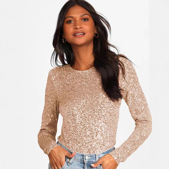 Damen Funktionsreicher Pailletten-Bodysuit mit langem Arm Heidi-Mode