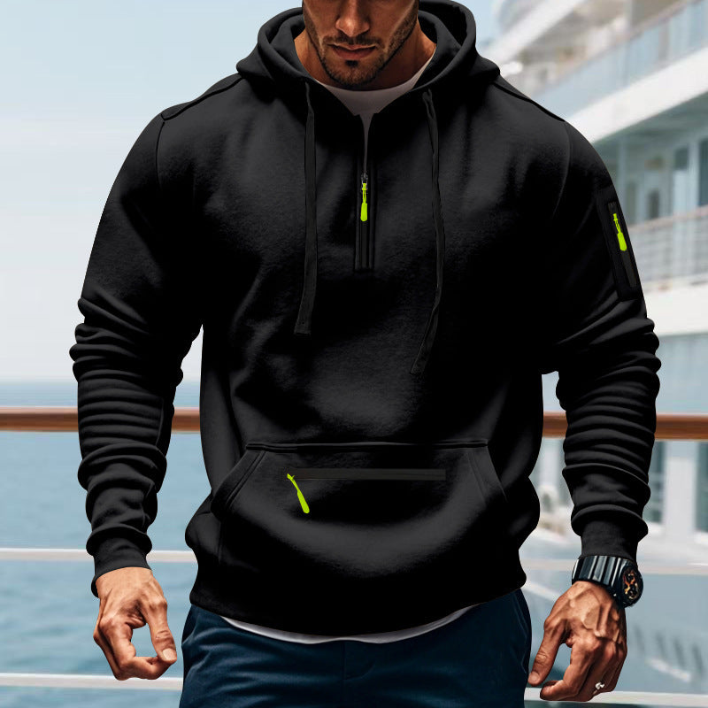 Herren sportlicher Kapuzenpullover mit praktischem Zwei-Wege-Reißverschluss und seitlichen Taschen Heidi-Mode