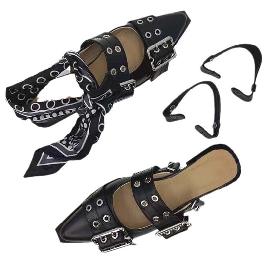 Damen Spitzzehen Slingback Absatzsandalen mit dekorativem Schnallen- und Nietenakzenten Heidi-Mode