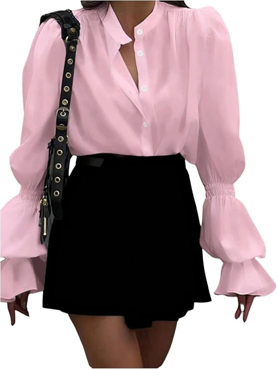 Damen Bluse mit eleganten Puffärmeln und zeitlosem Stehkragen Heidi-Mode