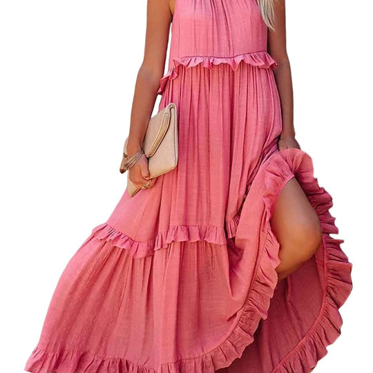 Damen Maxikleid mit Rüschendetails und luftiger Silhouette Heidi-Mode