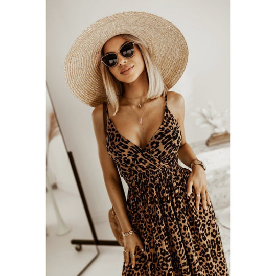 Damen Sleek Leopardenmuster Maxi Kleid Heidi-Mode