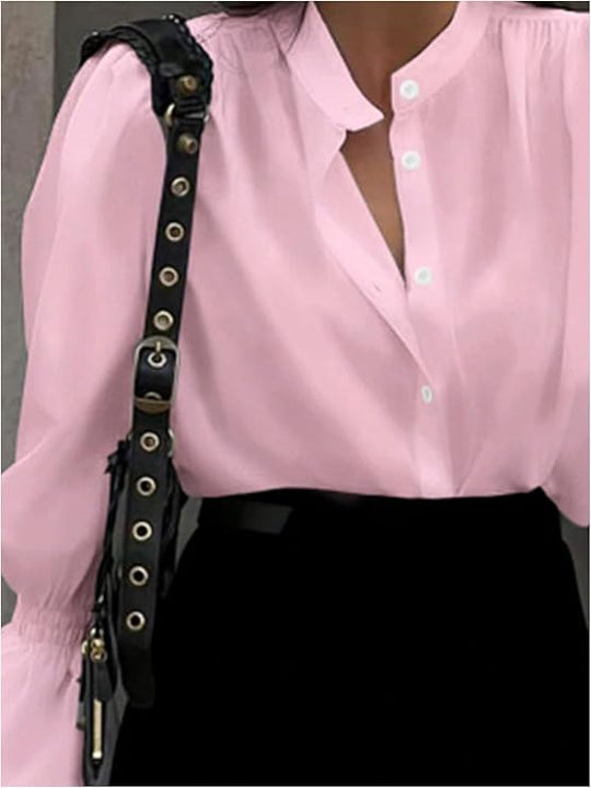 Damen Bluse mit eleganten Puffärmeln und zeitlosem Stehkragen Heidi-Mode