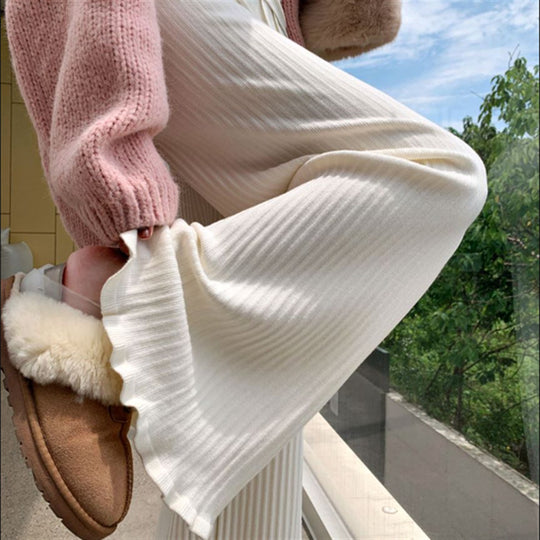 Damen Fließende Strickhose mit weichem Material und elegantem Saum Heidi-Mode