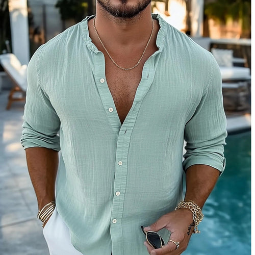 Herren leichte Langarmbluse mit Knopfleiste und bequemer Passform Heidi-Mode