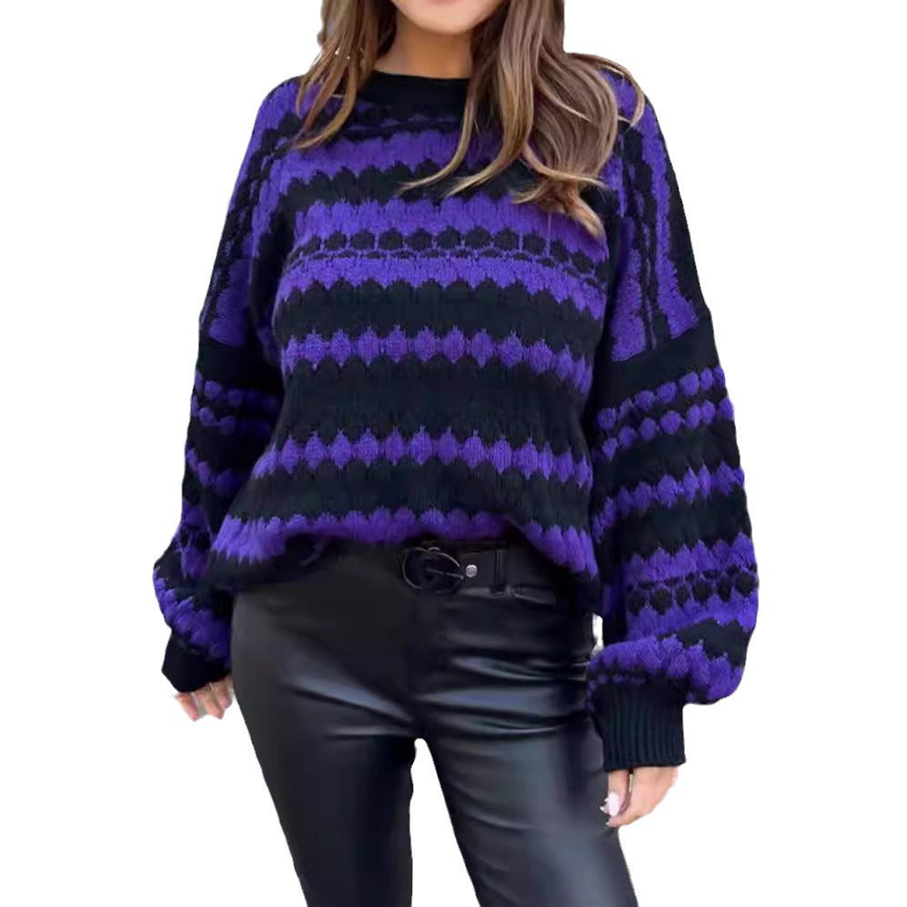 Damen gemütlicher Strickpullover mit modernem Zopfmuster und grafischen Akzenten Heidi-Mode