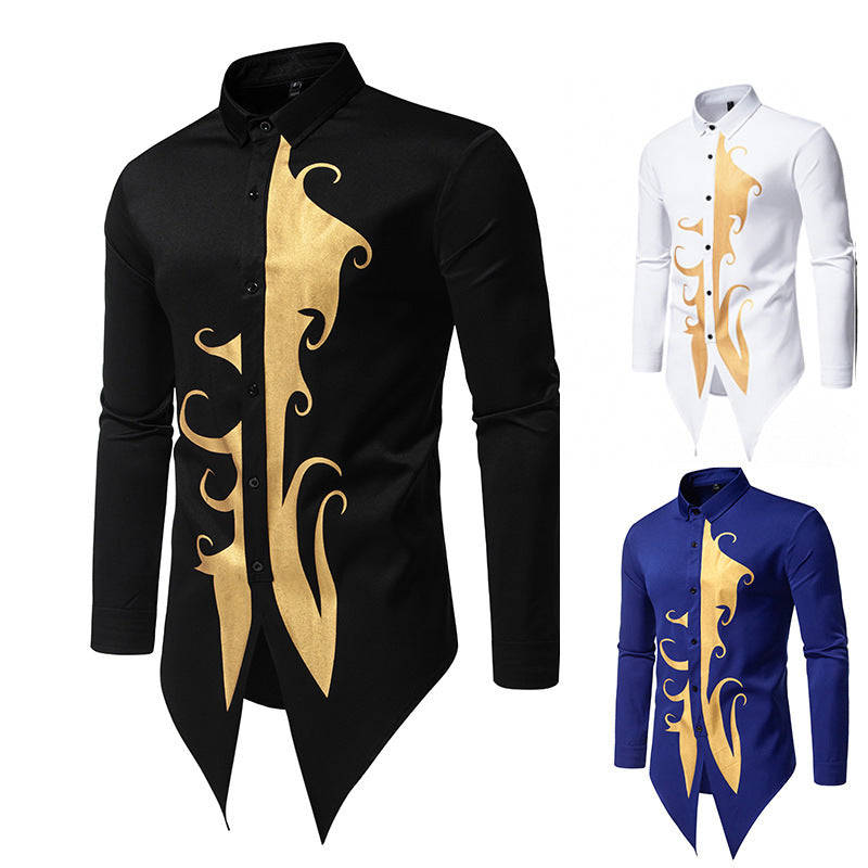 Herren langärmliges Designerhemd mit einzigartigem Muster und asymmetrischem Schnitt Heidi-Mode