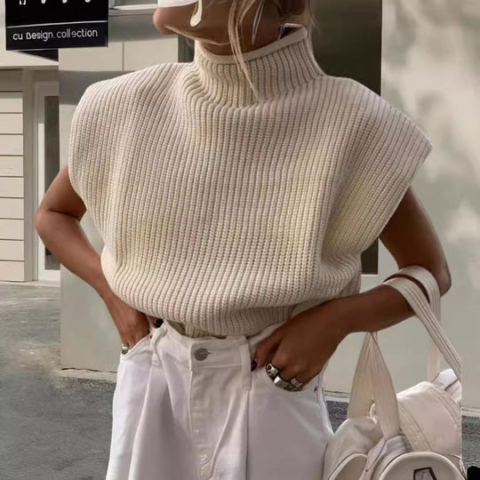 Damen Stricktop mit Stehkragen und Puffärmeln Heidi-Mode