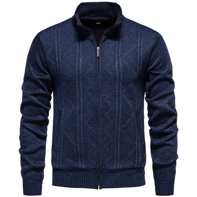 Herren Strickjacke mit Zopfmuster und hohem Stehkragen Heidi-Mode