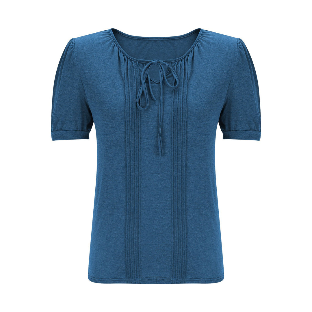 Damen Bluse mit Puffärmeln und raffiniertem Neckholder Heidi-Mode
