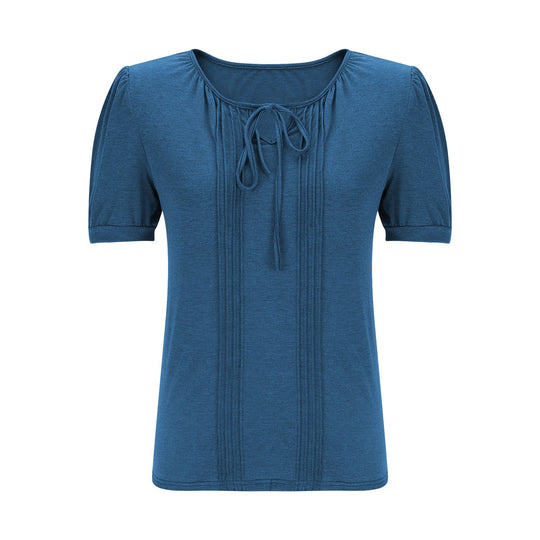 Damen Bluse mit Puffärmeln und raffiniertem Neckholder Heidi-Mode