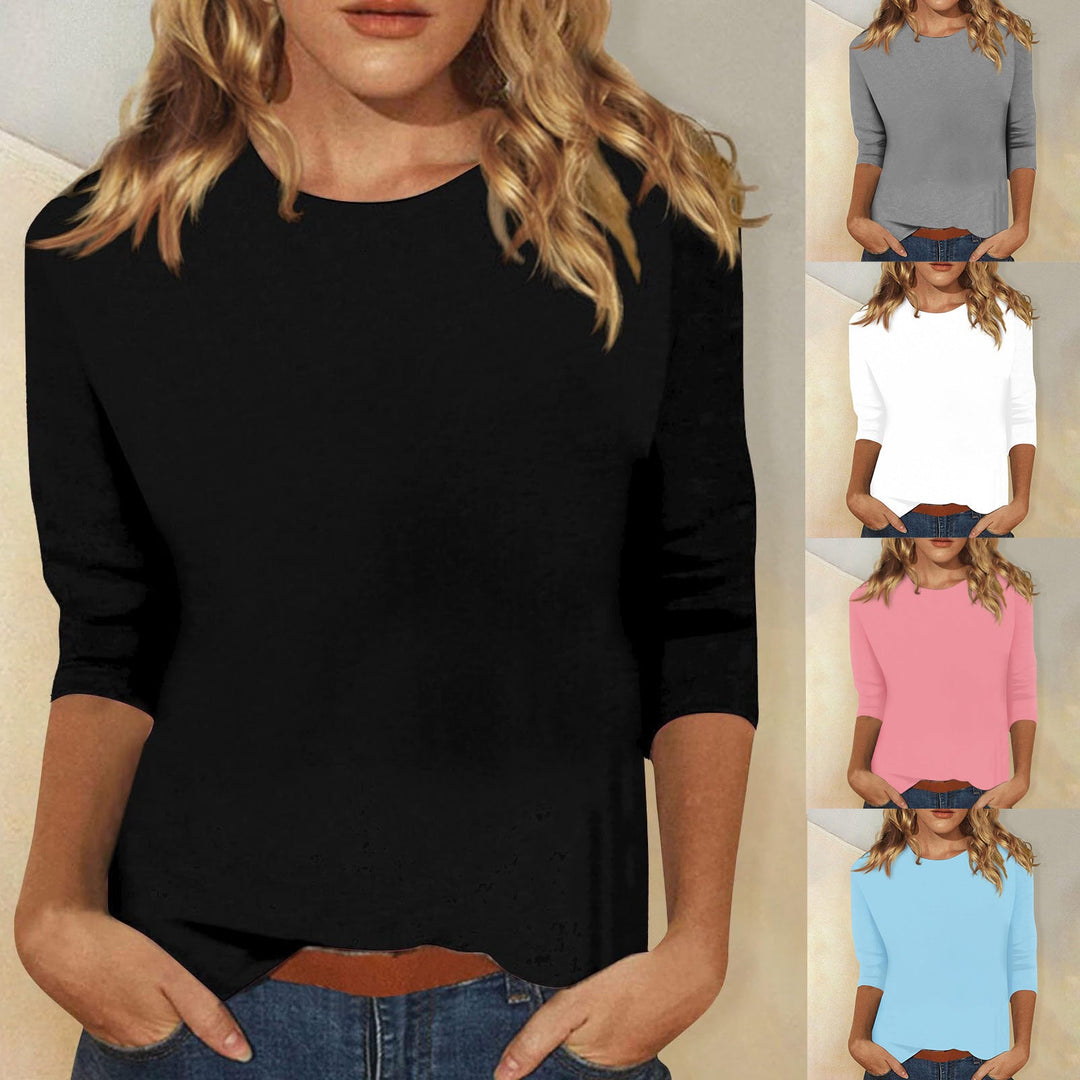 Damen Lässiges Oberteil mit Eleganten 3/4-Ärmeln und Geschwungenem Saum Heidi-Mode