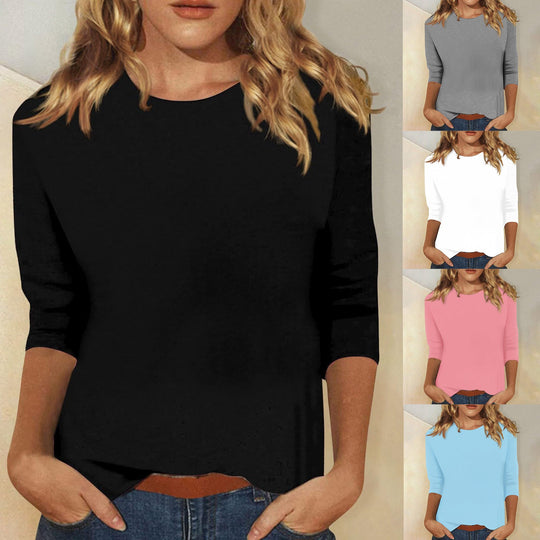 Damen Lässiges Oberteil mit Eleganten 3/4-Ärmeln und Geschwungenem Saum Heidi-Mode