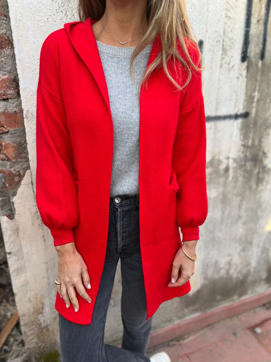 Damen Kuschelige Strickjacke mit Kapuze und Taschen Heidi-Mode