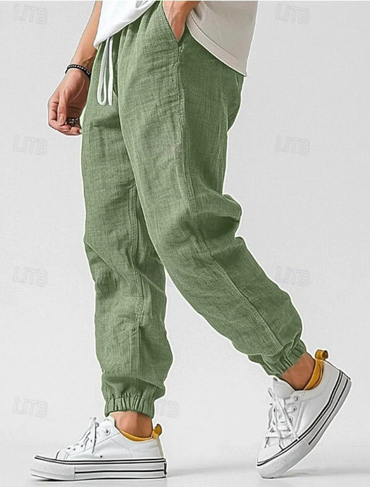 Herren Bequeme Leinenhose mit elastischem Bund und seitlichen Taschen Heidi-Mode