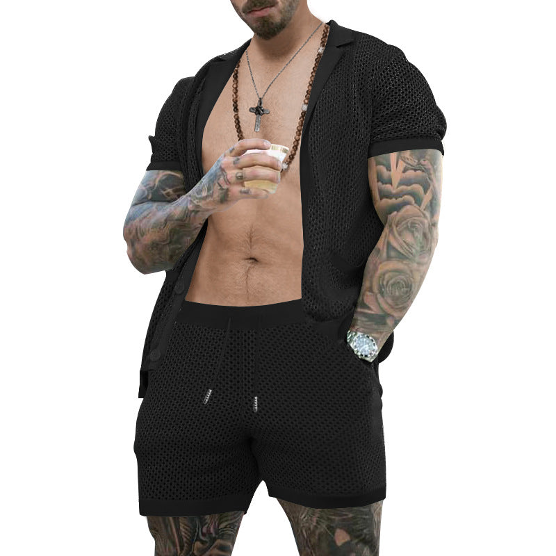 Herren atmungsaktives Künstler-Shorts-Set mit strukturiertem Design Heidi-Mode
