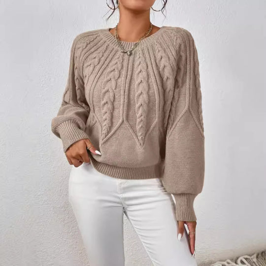 Damen Strickpullover mit Zopfmuster und weitem Schnitt Heidi-Mode