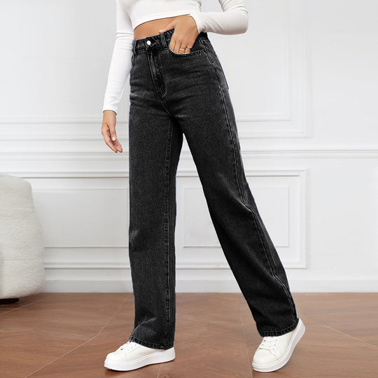 Damen Weite High-Waist Jeans im klassischen Stil mit betontem Bein Heidi-Mode
