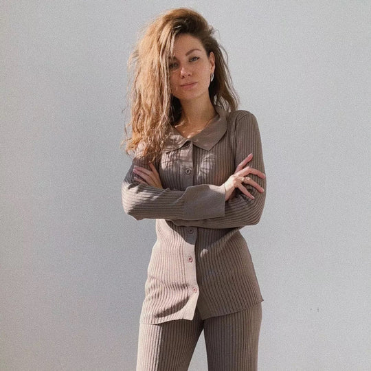 Damen 3-teilige Feinstrick-Loungewear-Set Heidi-Mode