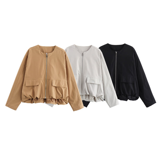 Damen lässige Steppjacke mit praktischen aufgesetzten Taschen und elastischem Bund Heidi-Mode