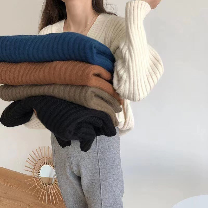 Damen Viskose-Strickpullover mit V-Ausschnitt und geripptem Design Heidi-Mode