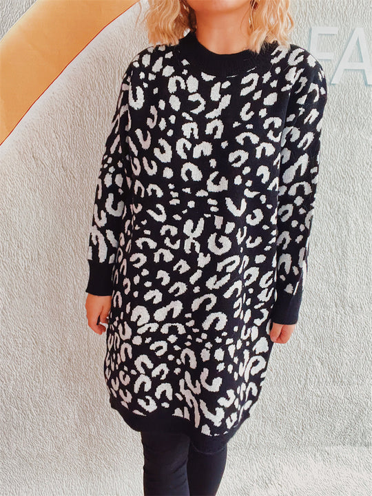 Damen Grobstrickkleid im modernen Leopardenmuster Heidi-Mode
