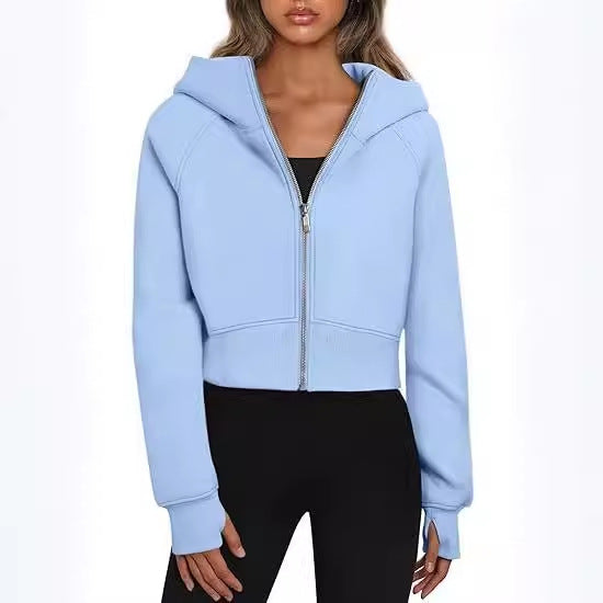 Damen cropped Kapuzenjacke mit durchgehendem Reißverschluss Heidi-Mode