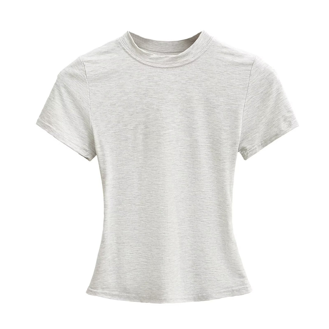 Damen Kurzarm T-Shirt mit hochgeschlossenem Kragen und figurbetontem Schnitt Heidi-Mode