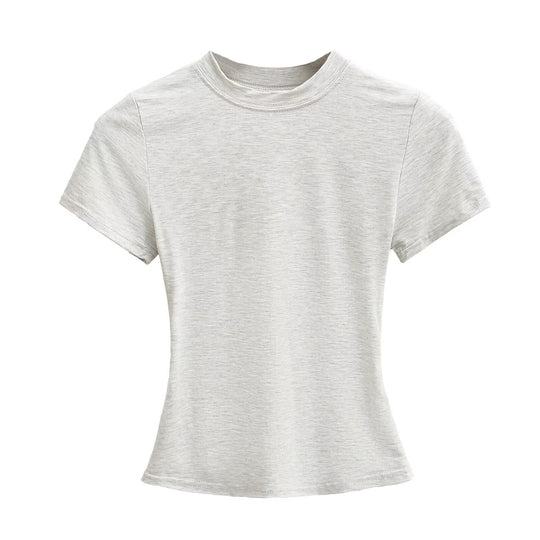 Damen Kurzarm T-Shirt mit hochgeschlossenem Kragen und figurbetontem Schnitt Heidi-Mode