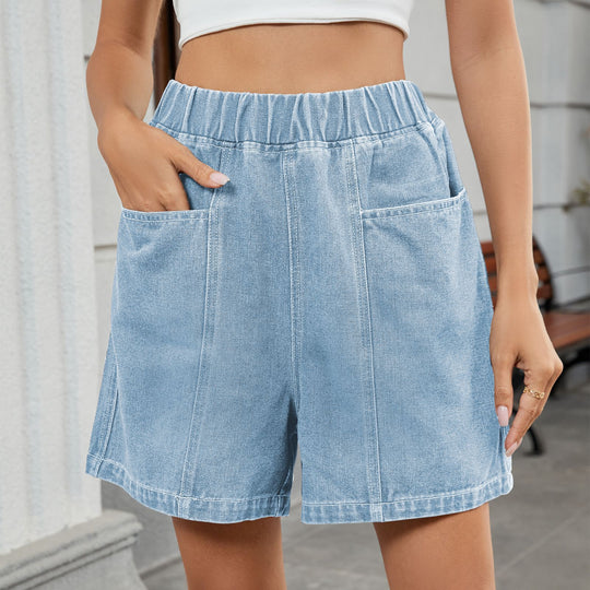 Damen Bequeme Denim-Shorts mit elastischem Bund und seitlichen Taschen Heidi-Mode