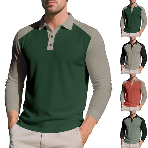 Herren Poloshirt mit Langarm und Kontrastärmel aus atmungsaktivem Baumwollmix Heidi-Mode