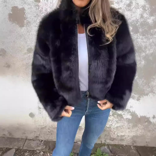 Damen kuschelige Fleecejacke mit hohem Kragen und Reißverschluss Heidi-Mode